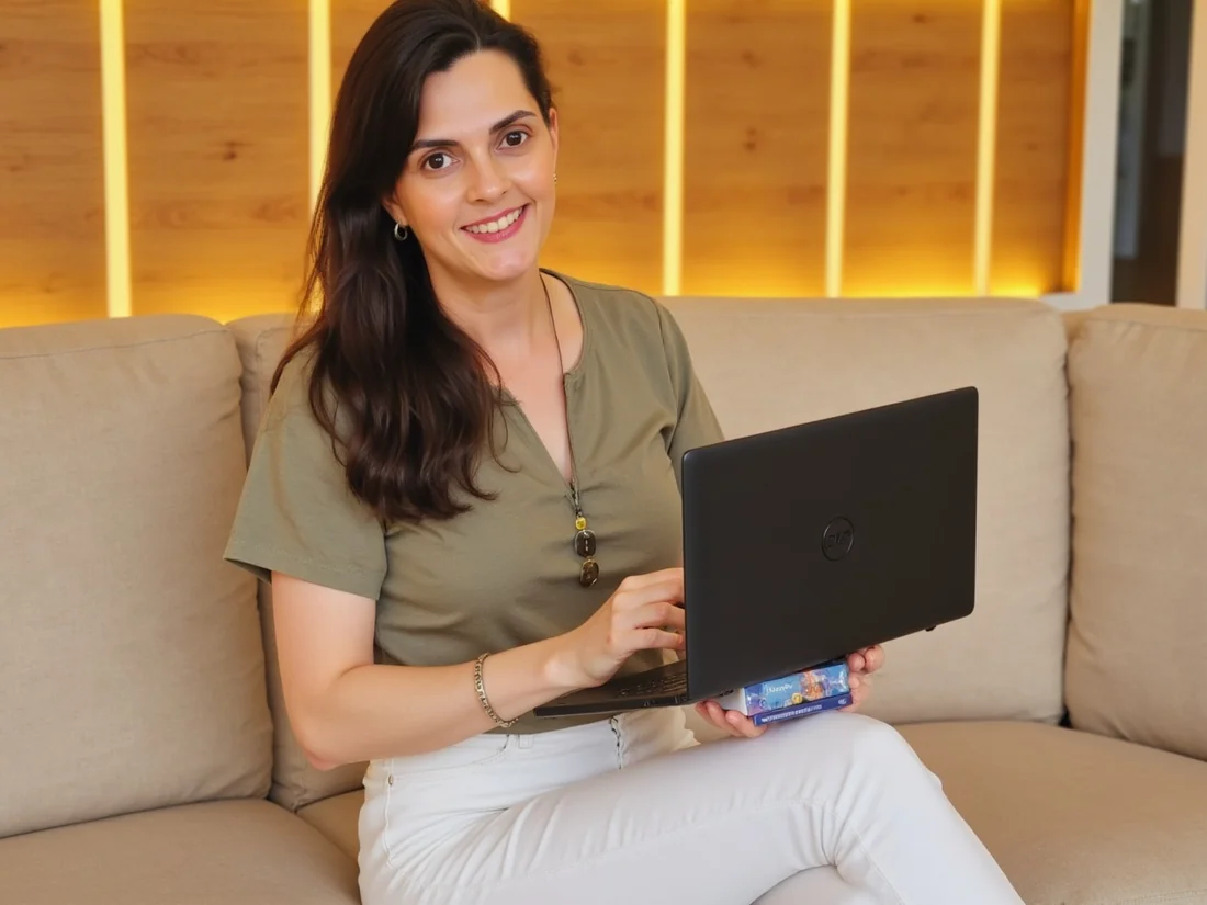 Profe Carolina Coelho ensinando espanhol pelo computador