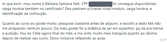 Bárbara Santana, no WhatsApp: vai ao Chile no fim do mês e se sente mais tranquila com o idioma